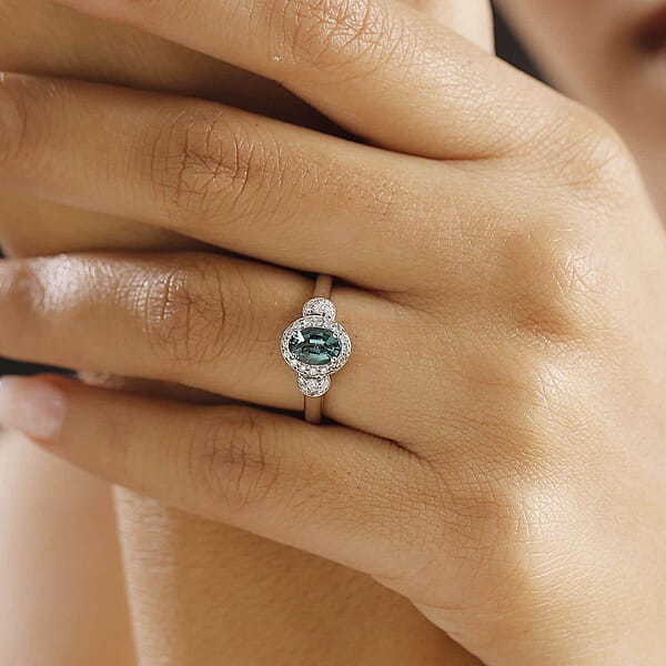 Shop Lc Certified & Appraised Luxoro AAA Pirineu Lagoon Tourmaline And I2 Diamond 1.05 Ctw Ring In 14K White Gold