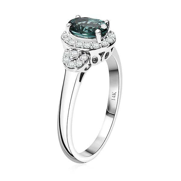 Shop Lc Certified & Appraised Luxoro AAA Pirineu Lagoon Tourmaline And I2 Diamond 1.05 Ctw Ring In 14K White Gold