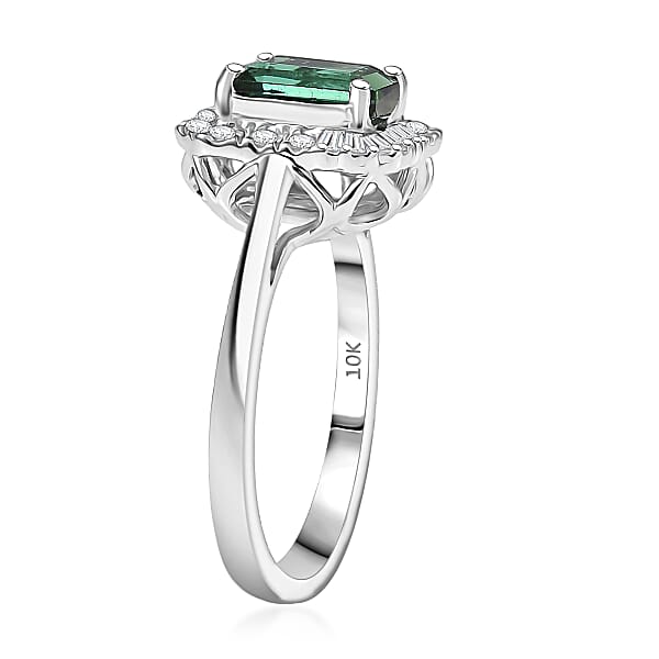 Shop Lc Certified & Appraised Luxoro AAA Pirineu Lagoon Tourmaline And G-H I2 Diamond 2.13 Ctw Art Deco Ring In 10K White Gold 2