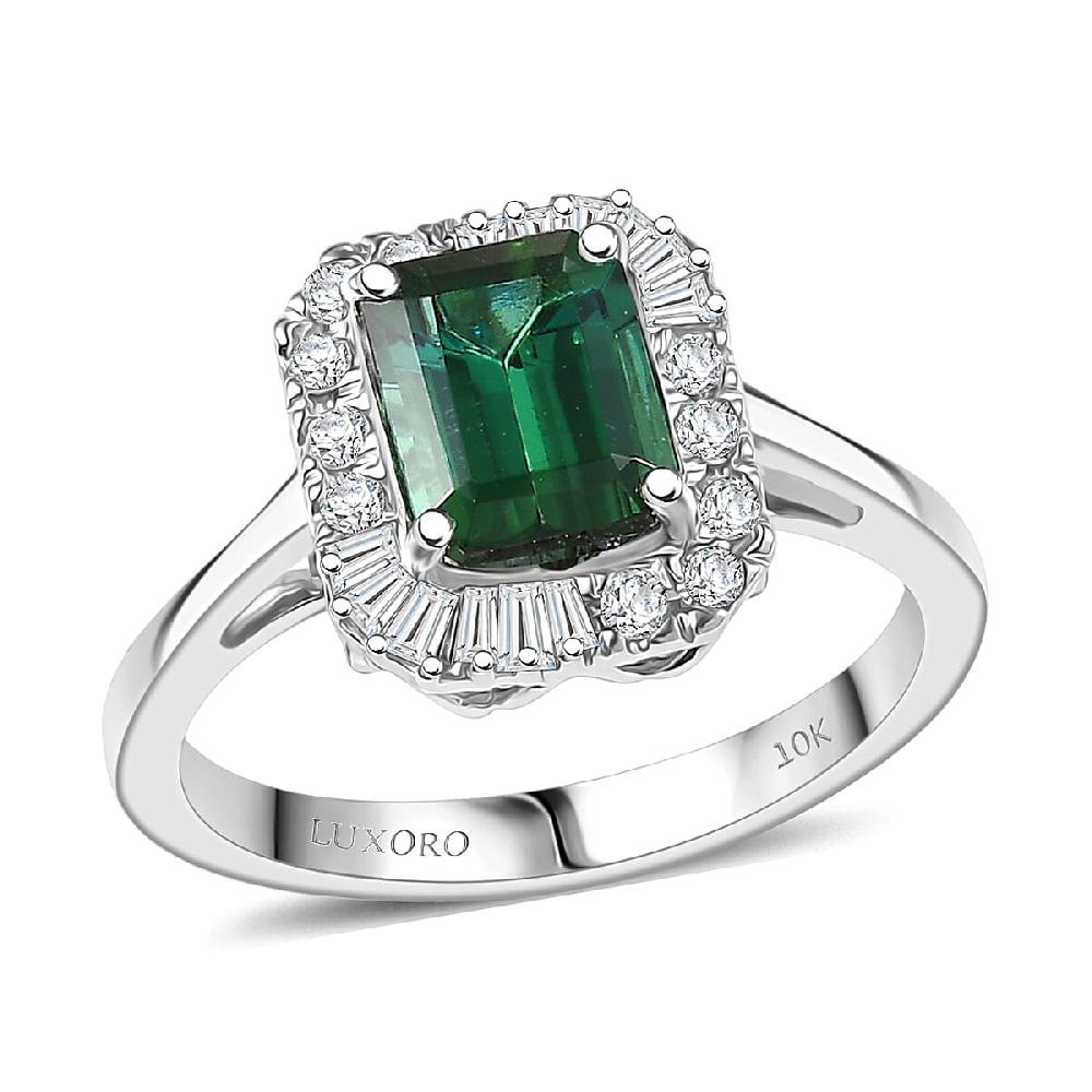 shop lc Certified & Appraised Luxoro AAA Pirineu Lagoon Tourmaline and G-H I2 Diamond 2.13 ctw Art Deco Ring in 10K White Gold 2