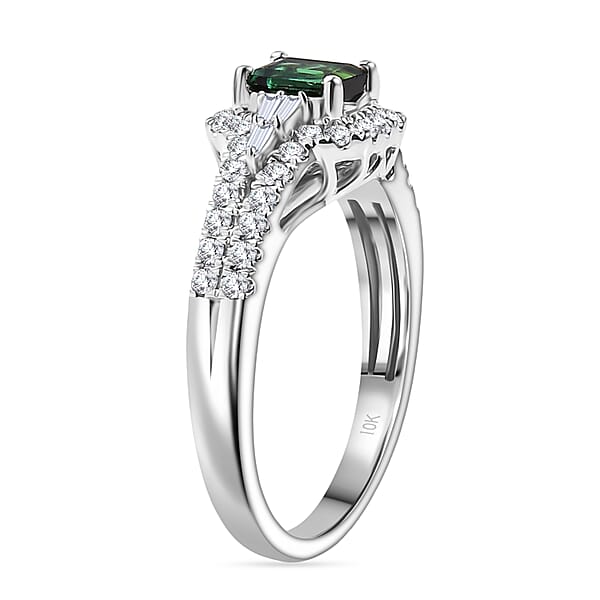 Shop Lc Certified & Appraised Luxoro AAA Pirineu Lagoon Tourmaline And G-H I2 Diamond 1.30 Ctw Art Deco Ring In 10K White Gold