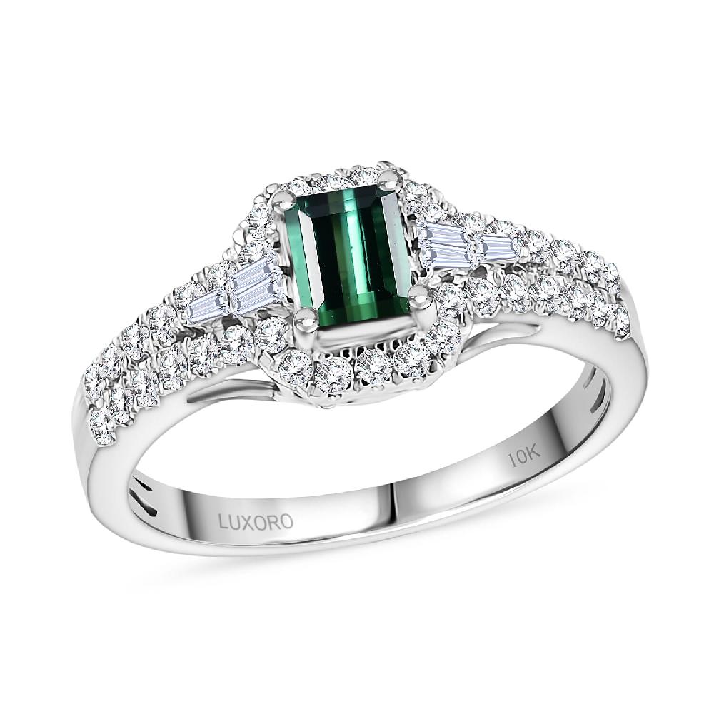 shop lc Certified & Appraised Luxoro AAA Pirineu Lagoon Tourmaline and G-H I2 Diamond 1.30 ctw Art Deco Ring in 10K White Gold