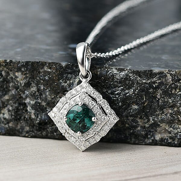 Shop Lc Certified & Appraised Luxoro AAA Pirineu Lagoon Tourmaline And I2 Diamond 1.21 Ctw Pendant Necklace 20 Inches In 10K White Gold 4.94 Grams