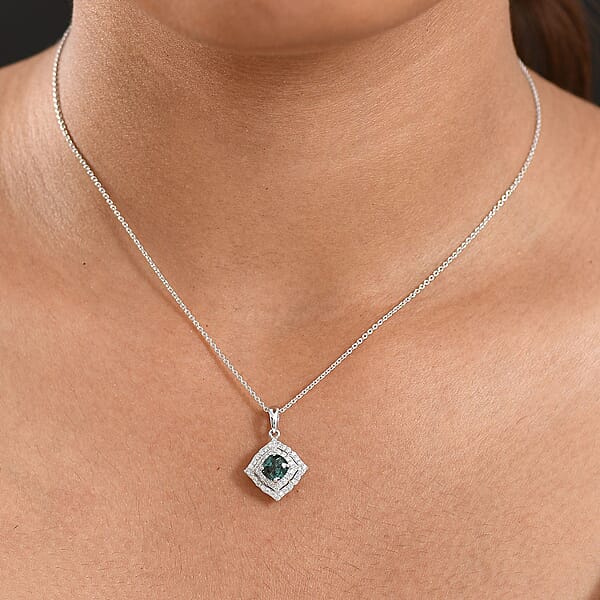 Shop Lc Certified & Appraised Luxoro AAA Pirineu Lagoon Tourmaline And I2 Diamond 1.21 Ctw Pendant Necklace 20 Inches In 10K White Gold 4.94 Grams