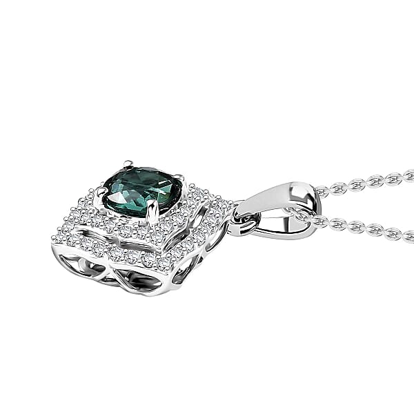 Shop Lc Certified & Appraised Luxoro AAA Pirineu Lagoon Tourmaline And I2 Diamond 1.21 Ctw Pendant Necklace 20 Inches In 10K White Gold 4.94 Grams