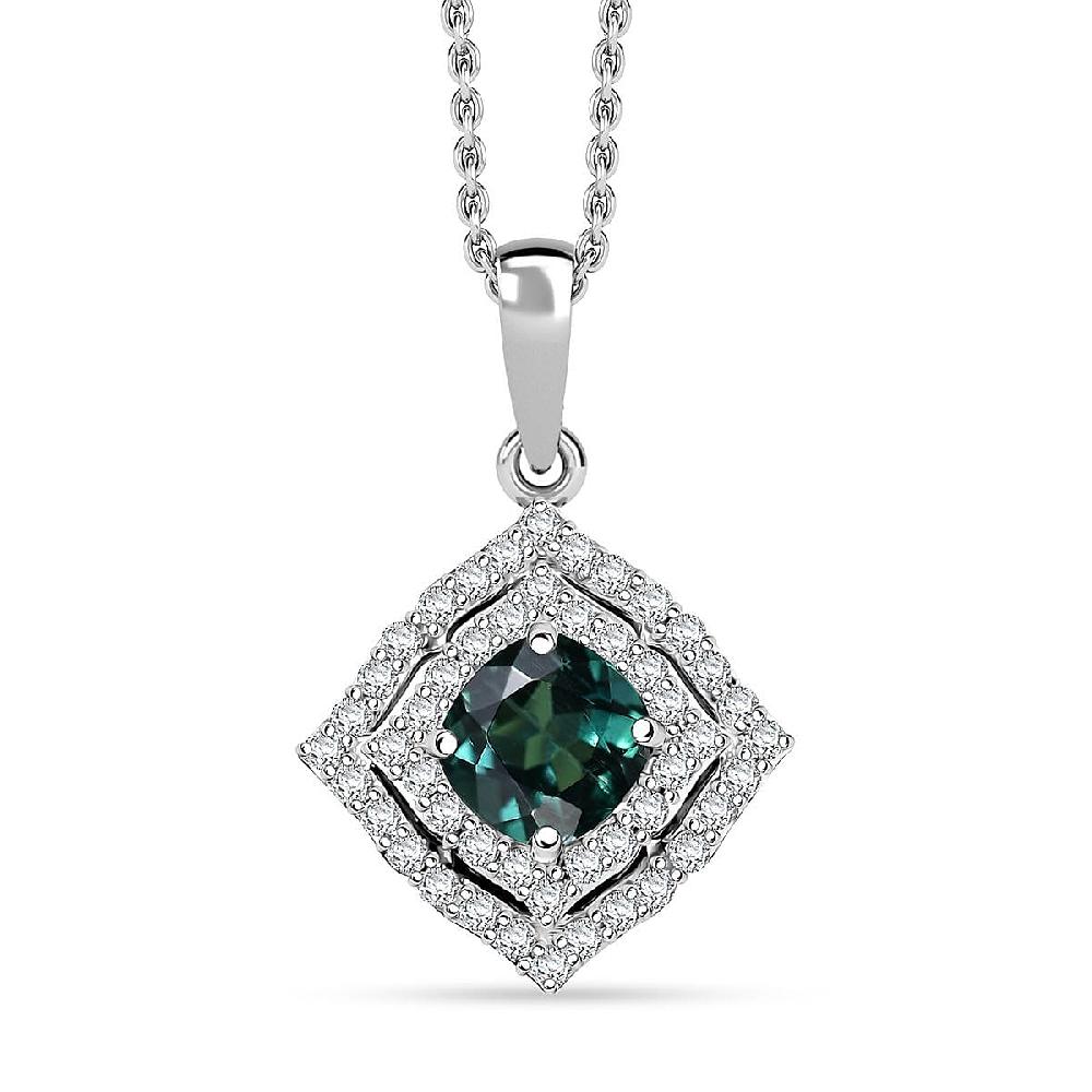 shop lc Certified & Appraised Luxoro AAA Pirineu Lagoon Tourmaline and I2 Diamond 1.21 ctw Pendant Necklace 20 Inches in 10K White Gold 4.94 Grams