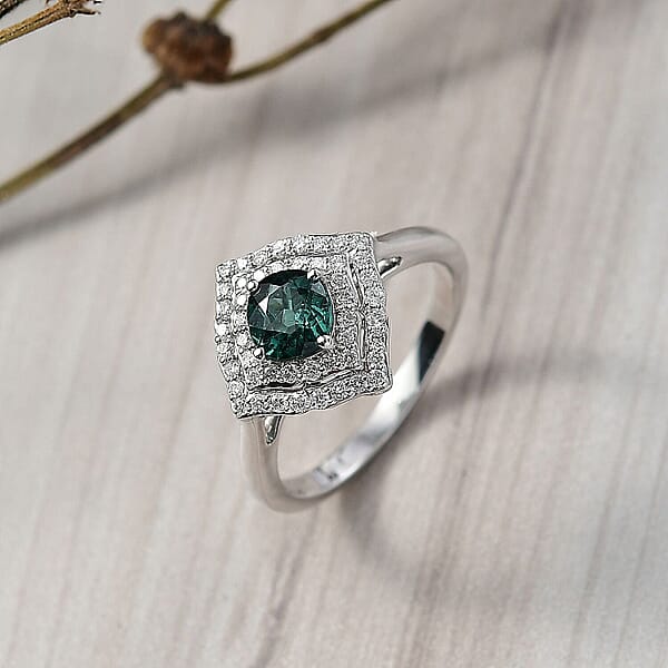 Shop Lc Certified & Appraised Luxoro AAA Pirineu Lagoon Tourmaline And I2 Diamond 1.19 Ctw Ring In 10K White Gold