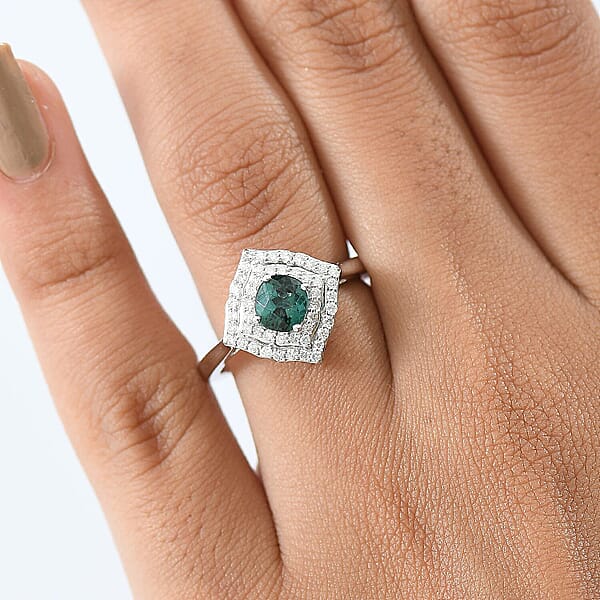 Shop Lc Certified & Appraised Luxoro AAA Pirineu Lagoon Tourmaline And I2 Diamond 1.19 Ctw Ring In 10K White Gold