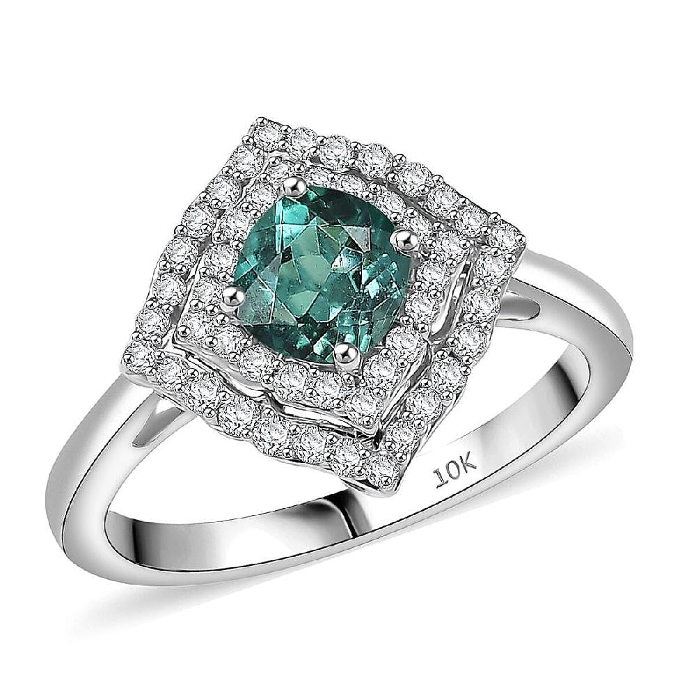 shop lc Certified & Appraised Luxoro AAA Pirineu Lagoon Tourmaline and I2 Diamond 1.19 ctw Ring in 10K White Gold