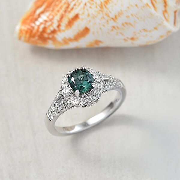 Shop Lc Certified & Appraised Luxoro AAA Pirineu Lagoon Tourmaline And I2 Diamond 1.33 Ctw Ring In 10K White Gold