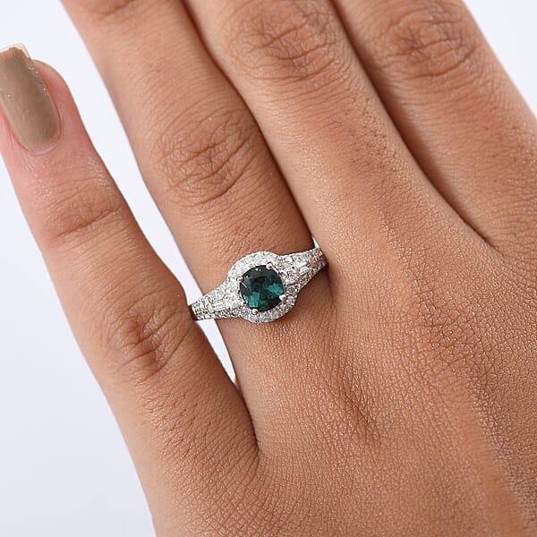 Shop Lc Certified & Appraised Luxoro AAA Pirineu Lagoon Tourmaline And I2 Diamond 1.33 Ctw Ring In 10K White Gold