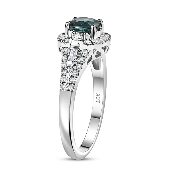 Shop Lc Certified & Appraised Luxoro AAA Pirineu Lagoon Tourmaline And I2 Diamond 1.33 Ctw Ring In 10K White Gold