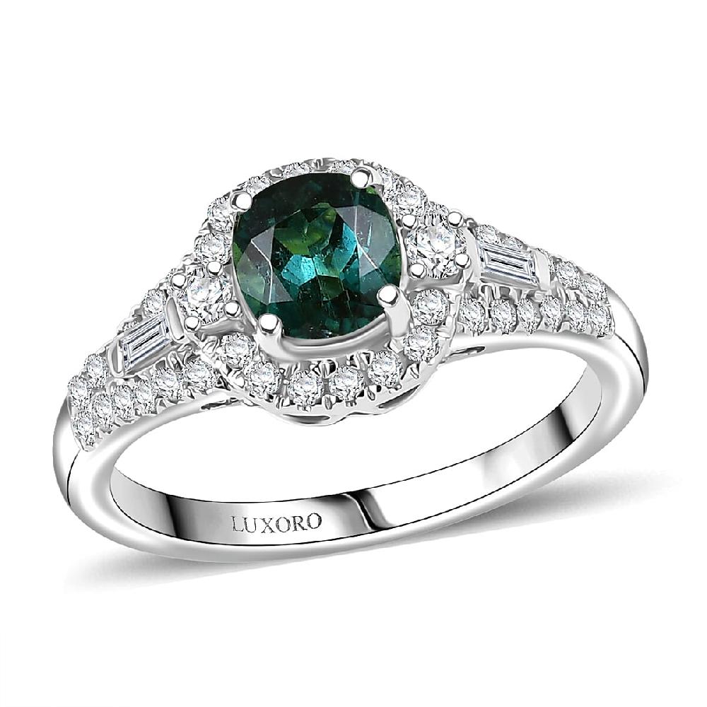 shop lc Certified & Appraised Luxoro AAA Pirineu Lagoon Tourmaline and I2 Diamond 1.33 ctw Ring in 10K White Gold