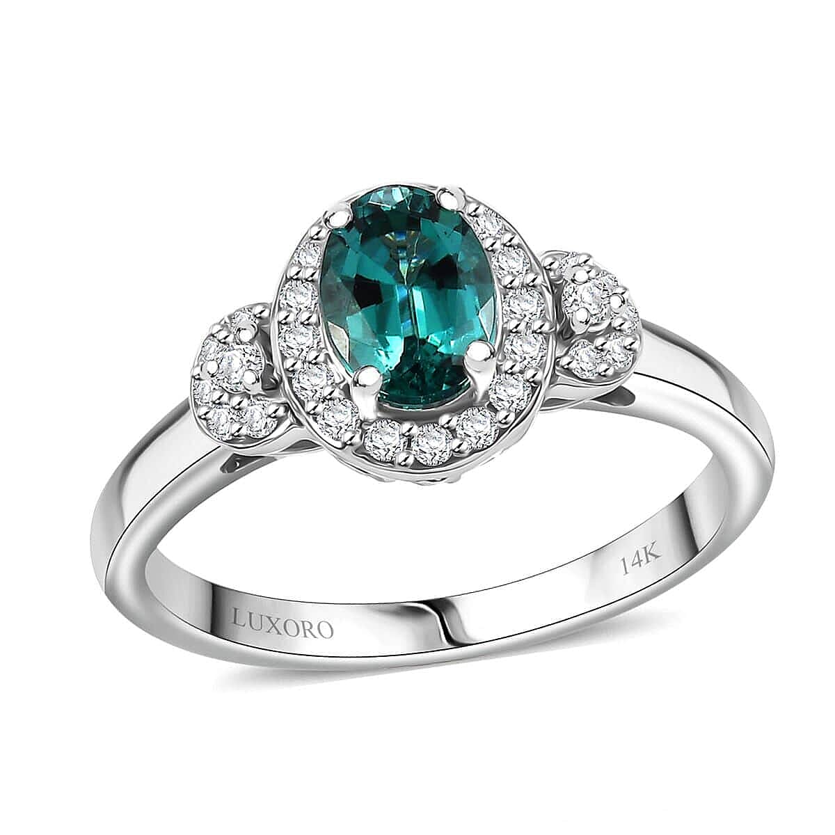 shop lc Certified & Appraised Luxoro AAA Pirineu Lagoon Tourmaline and I2 Diamond 1.05 ctw Ring in 14K White Gold