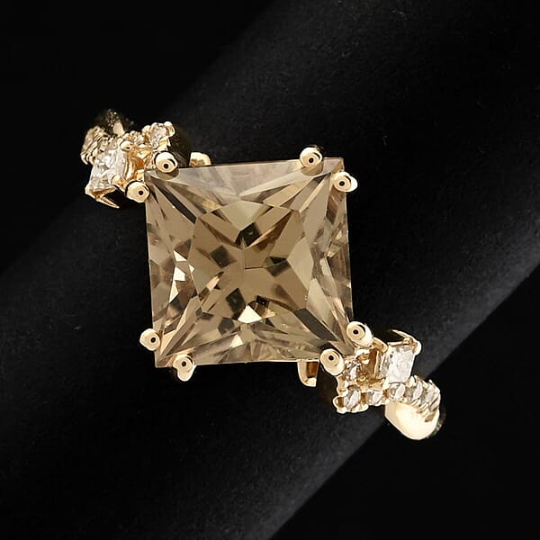 Shop Lc Certified & Appraised Luxoro AAA Princess Cut Turkizite And G-H I2 Diamond 3.35 Ctw Ring In 10K Yellow Gold