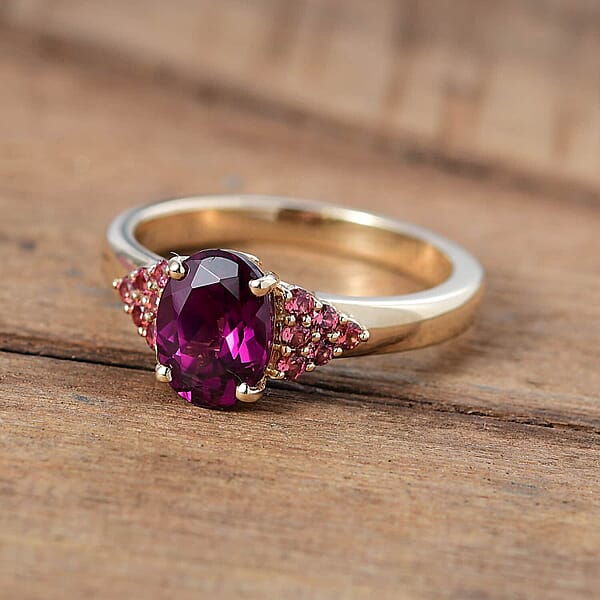 Shop Lc Certified & Appraised Luxoro AAA Radiant Ember Garnet And Padparadscha Sapphire 1.65 Ctw Ring In 10K Yellow Gold