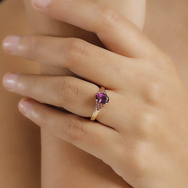 Shop Lc Certified & Appraised Luxoro AAA Radiant Ember Garnet And Padparadscha Sapphire 1.65 Ctw Ring In 10K Yellow Gold