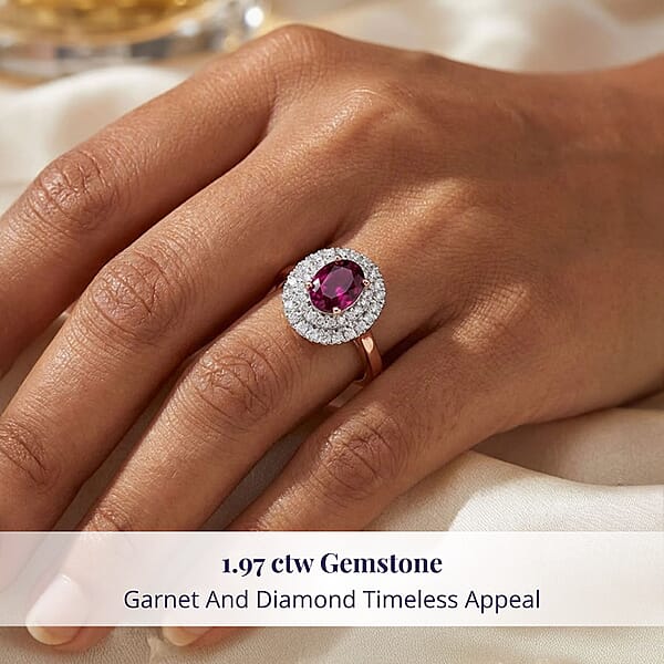 Shop Lc Certified & Appraised Luxoro AAA Radiant Ember Garnet And G-H I2 Diamond 1.97 Ctw Double Halo Ring In 10K Rose Gold (Del. In 10-12 Days)