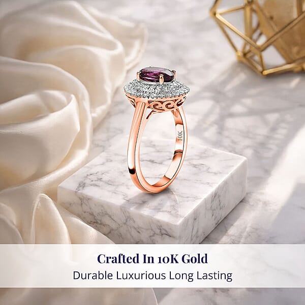 Shop Lc Certified & Appraised Luxoro AAA Radiant Ember Garnet And G-H I2 Diamond 1.97 Ctw Double Halo Ring In 10K Rose Gold (Del. In 10-12 Days)