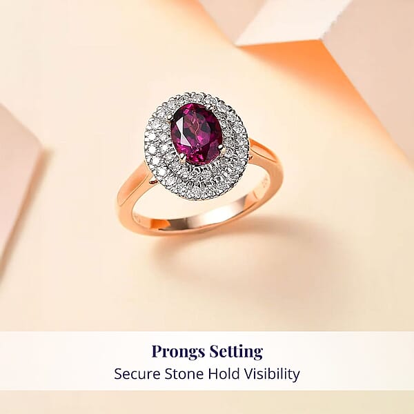 Shop Lc Certified & Appraised Luxoro AAA Radiant Ember Garnet And G-H I2 Diamond 1.97 Ctw Double Halo Ring In 10K Rose Gold (Del. In 10-12 Days)