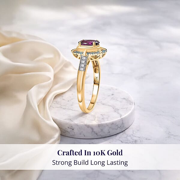 Shop Lc Certified & Appraised Luxoro AAA Radiant Ember Garnet Paraiba Tourmaline And G-H I2 Diamond 1.75 Ctw Ring In 10K Yellow Gold