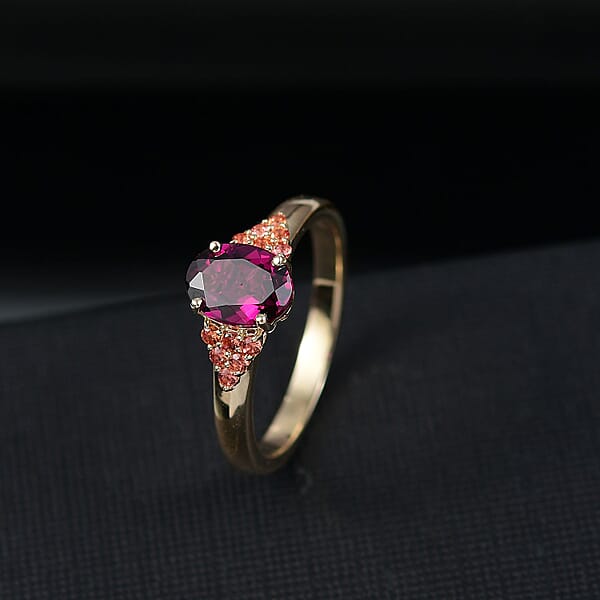 Shop Lc Certified & Appraised Luxoro AAA Radiant Ember Garnet And Padparadscha Sapphire 1.65 Ctw Ring In 10K Yellow Gold