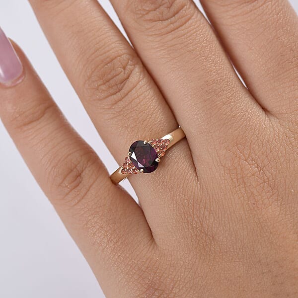 Shop Lc Certified & Appraised Luxoro AAA Radiant Ember Garnet And Padparadscha Sapphire 1.65 Ctw Ring In 10K Yellow Gold