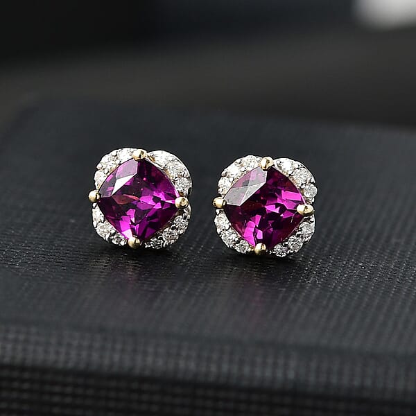 Shop Lc Certified & Appraised Luxoro AAA Radiant Ember Garnet And G-H I2 Diamond 1.43 Ctw Earrings In 10K Yellow Gold