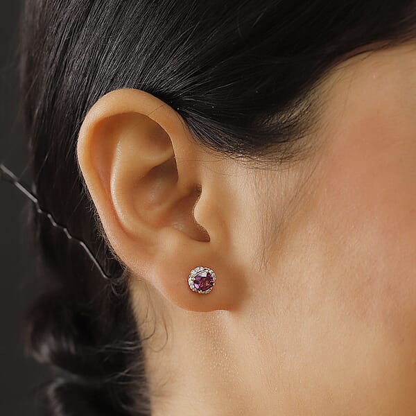 Shop Lc Certified & Appraised Luxoro AAA Radiant Ember Garnet And G-H I2 Diamond 1.43 Ctw Earrings In 10K Yellow Gold