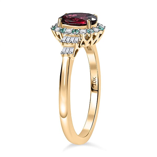 Shop Lc Certified & Appraised Luxoro AAA Radiant Ember Garnet AAAA Paraiba Tourmaline And Diamond E-F I2 1.76 Ctw Ring In 10K Yellow Gold