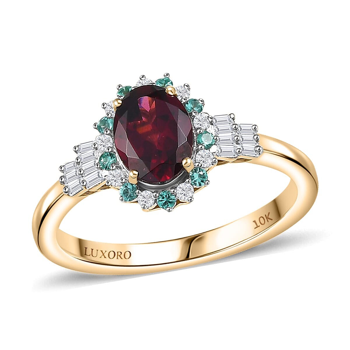 shop lc Certified & Appraised Luxoro AAA Radiant Ember Garnet AAAA Paraiba Tourmaline and Diamond E-F I2 1.76 ctw Ring in 10K Yellow Gold