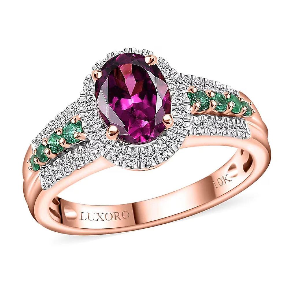 shop lc Certified & Appraised Luxoro AAA Radiant Ember Garnet Boyaca Colombian Emerald and G-H I2 Diamond 1.93 ctw Ring in 10K Rose Gold