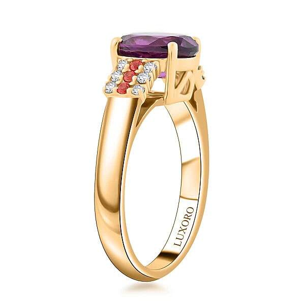 Shop Lc Certified & Appraised Luxoro AAA Radiant Ember Garnet Padparadscha Sapphire And G-H I2 Diamond 2.60 Ctw Ring In 10K Yellow Gold 4.15 Grams