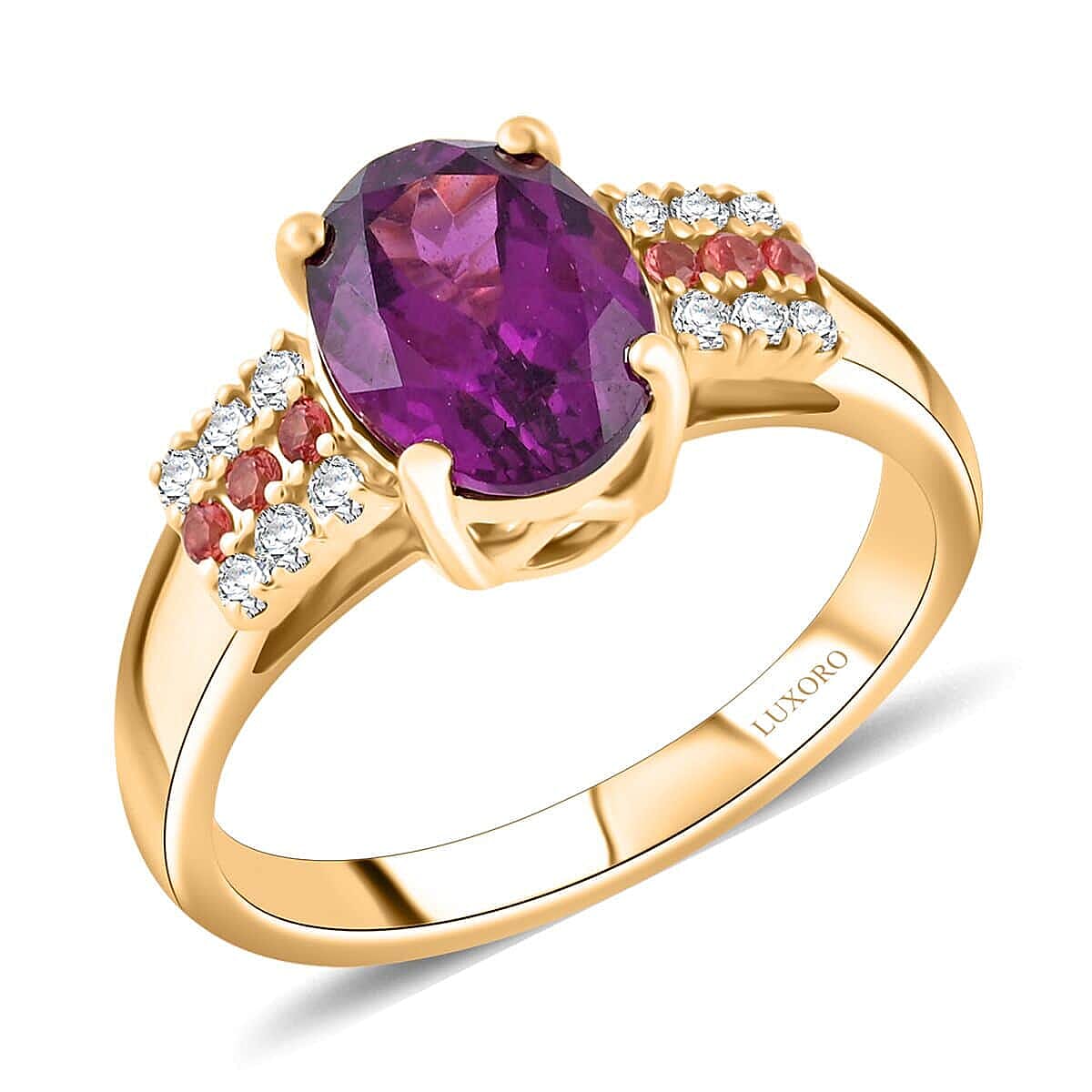 shop lc Certified & Appraised Luxoro AAA Radiant Ember Garnet Padparadscha Sapphire and G-H I2 Diamond 2.60 ctw Ring in 10K Yellow Gold 4.15 Grams