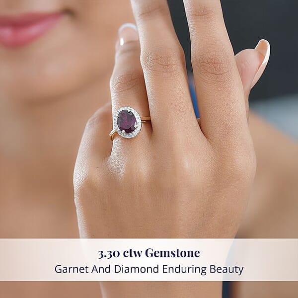 Shop Lc Certified & Appraised Luxoro AAA Radiant Ember Garnet And G-H I2 Diamond 3.30 Ctw Halo Ring In 10K Yellow Gold