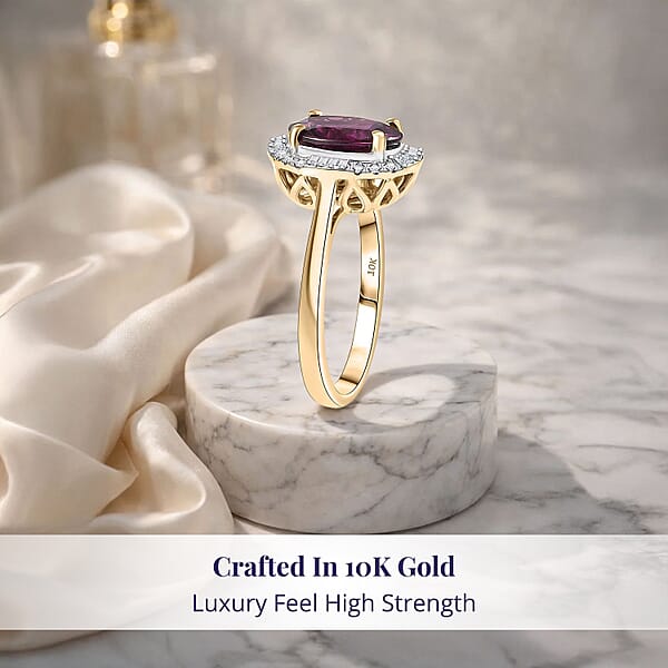 Shop Lc Certified & Appraised Luxoro AAA Radiant Ember Garnet And G-H I2 Diamond 3.30 Ctw Halo Ring In 10K Yellow Gold