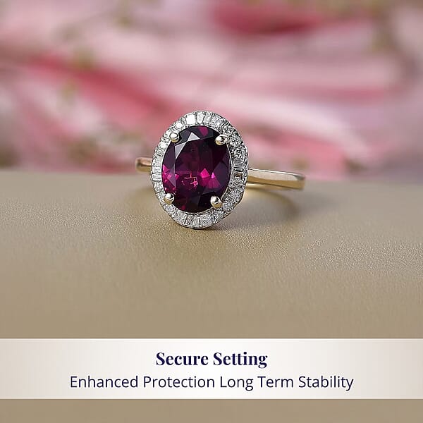 Shop Lc Certified & Appraised Luxoro AAA Radiant Ember Garnet And G-H I2 Diamond 3.30 Ctw Halo Ring In 10K Yellow Gold