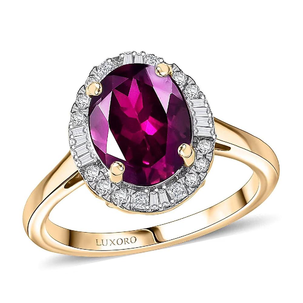 shop lc Certified & Appraised Luxoro AAA Radiant Ember Garnet and G-H I2 Diamond 3.30 ctw Halo Ring in 10K Yellow Gold