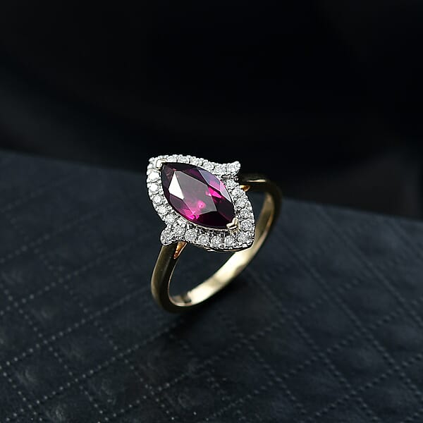 Shop Lc Certified & Appraised Luxoro AAA Radiant Ember Garnet And G-H I2 Diamond 2.00 Ctw Halo Ring In 10K Yellow Gold