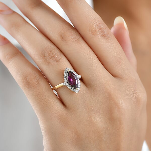 Shop Lc Certified & Appraised Luxoro AAA Radiant Ember Garnet And G-H I2 Diamond 2.00 Ctw Halo Ring In 10K Yellow Gold