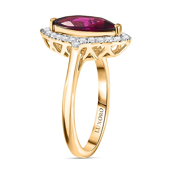 Shop Lc Certified & Appraised Luxoro AAA Radiant Ember Garnet And G-H I2 Diamond 2.00 Ctw Halo Ring In 10K Yellow Gold