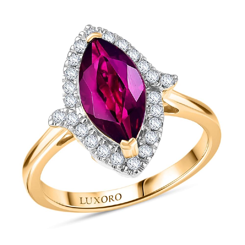 shop lc Certified & Appraised Luxoro AAA Radiant Ember Garnet and G-H I2 Diamond 2.00 ctw Halo Ring in 10K Yellow Gold