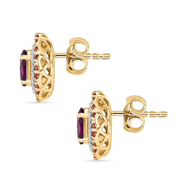 Shop Lc Certified & Appraised Luxoro AAA Radiant Ember Garnet Padparadscha Sapphire I2 Diamond 3.00 Ctw Stud Earrings In 10K Yellow Gold
