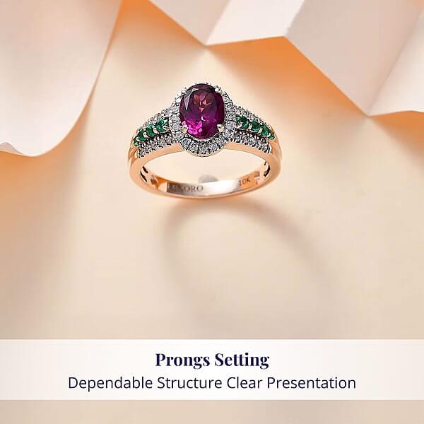 Shop Lc Certified & Appraised Luxoro AAA Radiant Ember Garnet Boyaca Colombian Emerald And G-H I2 Diamond 1.93 Ctw Ring In 10K Rose Gold