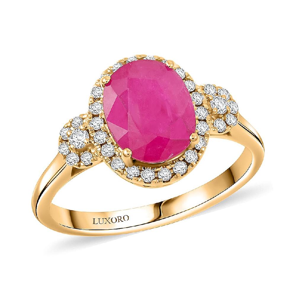 shop lc Certified & Appraised Luxoro AAA Royal Ruby and I2 Diamond 2.50 ctw Ring in 14K Yellow Gold