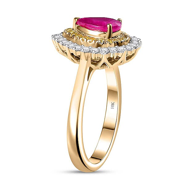 Shop Lc Certified & Appraised Luxoro AAA Royal Ruby I2 Yellow And White Diamond 1.93 Ctw Ring In 10K Yellow Gold 4 Grams