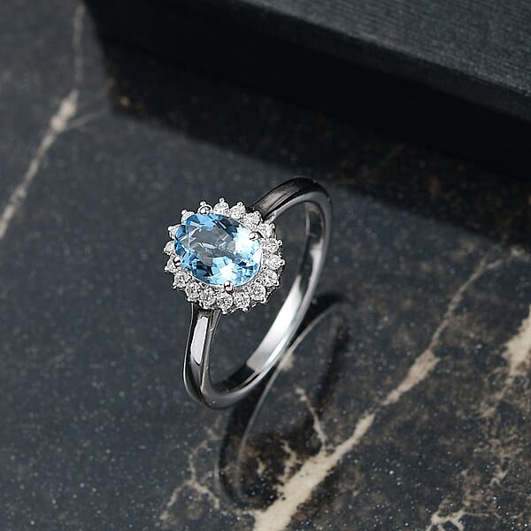 Shop Lc Certified & Appraised Luxoro AAA Santa Maria Aquamarine And G-H I2 Diamond 1.16 Ctw Ring In 14K White Gold