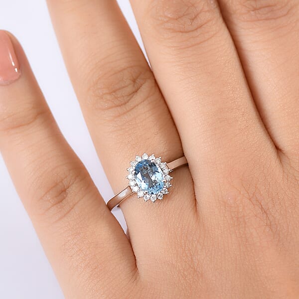 Shop Lc Certified & Appraised Luxoro AAA Santa Maria Aquamarine And G-H I2 Diamond 1.16 Ctw Ring In 14K White Gold