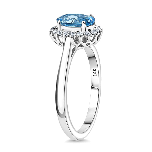 Shop Lc Certified & Appraised Luxoro AAA Santa Maria Aquamarine And G-H I2 Diamond 1.16 Ctw Ring In 14K White Gold