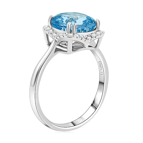 Shop Lc Certified & Appraised Luxoro AAA Santa Maria Aquamarine And G-H I2 Diamond 3.35 Ctw Ring In 14K White Gold
